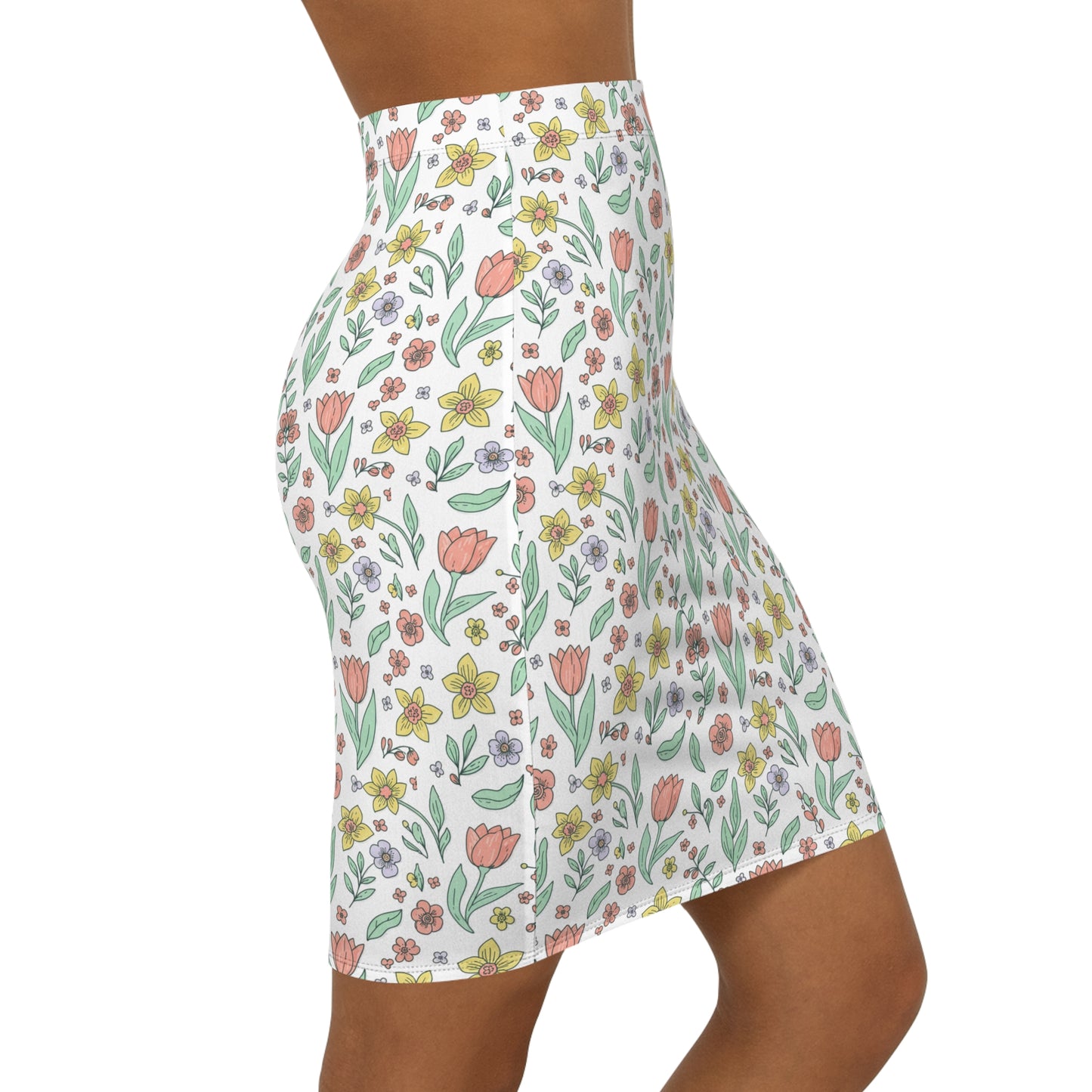Floral Pencil Skirt — Pastel Wildflower Print Mid‑Waist Skirt for Spring & Everyday