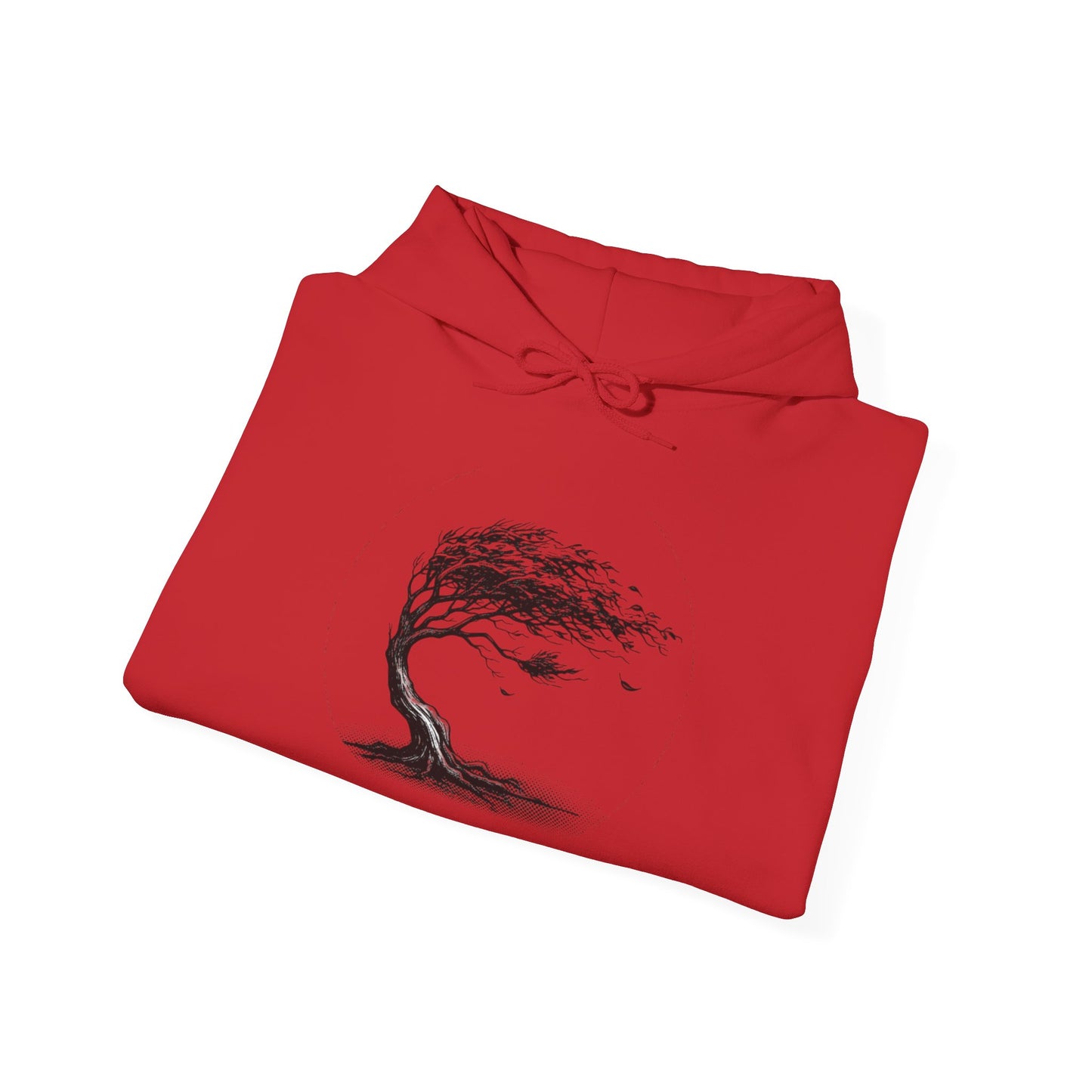 Windswept Tree Hoodie – Minimal Black Ink Nature Pullover