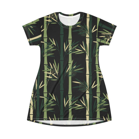 Bamboo Print T‑Shirt Dress — Green Bamboo Forest All‑Over Print
