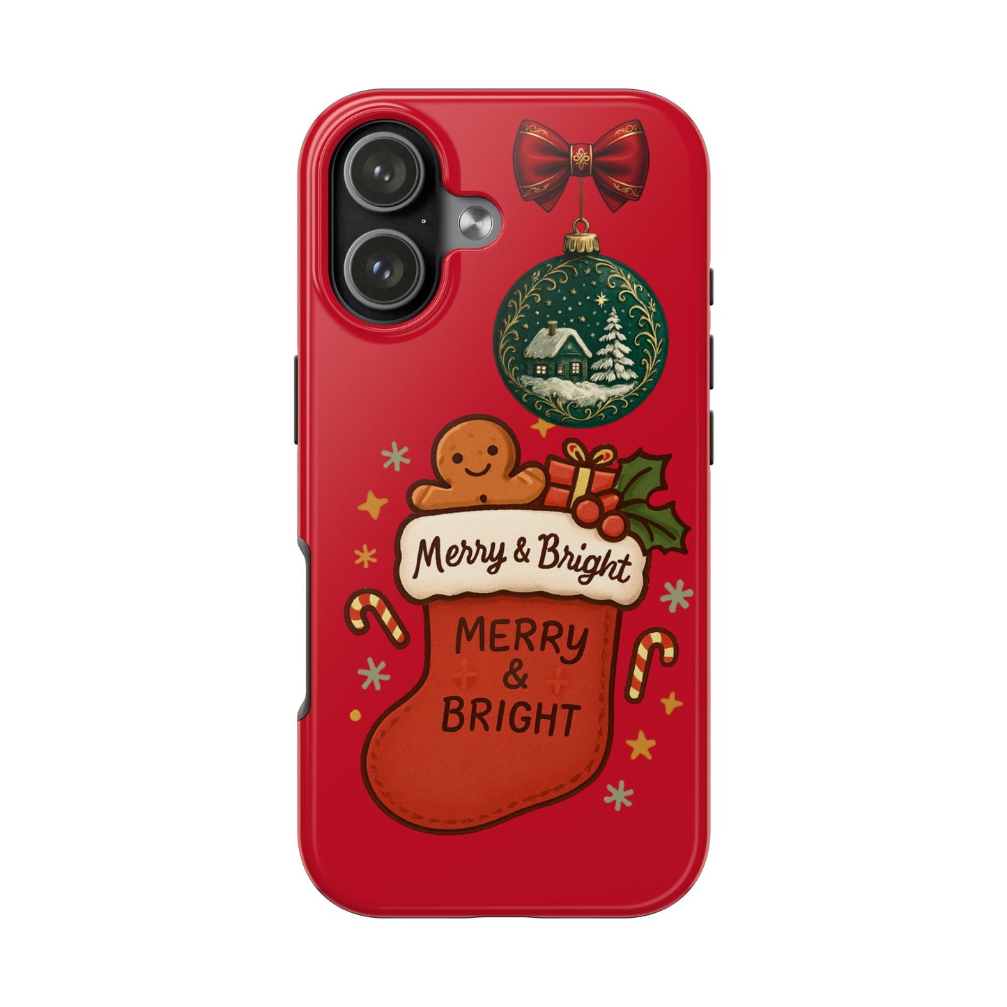 Christmas Phone Case — 'Merry & Bright' Red Tough Phone Case