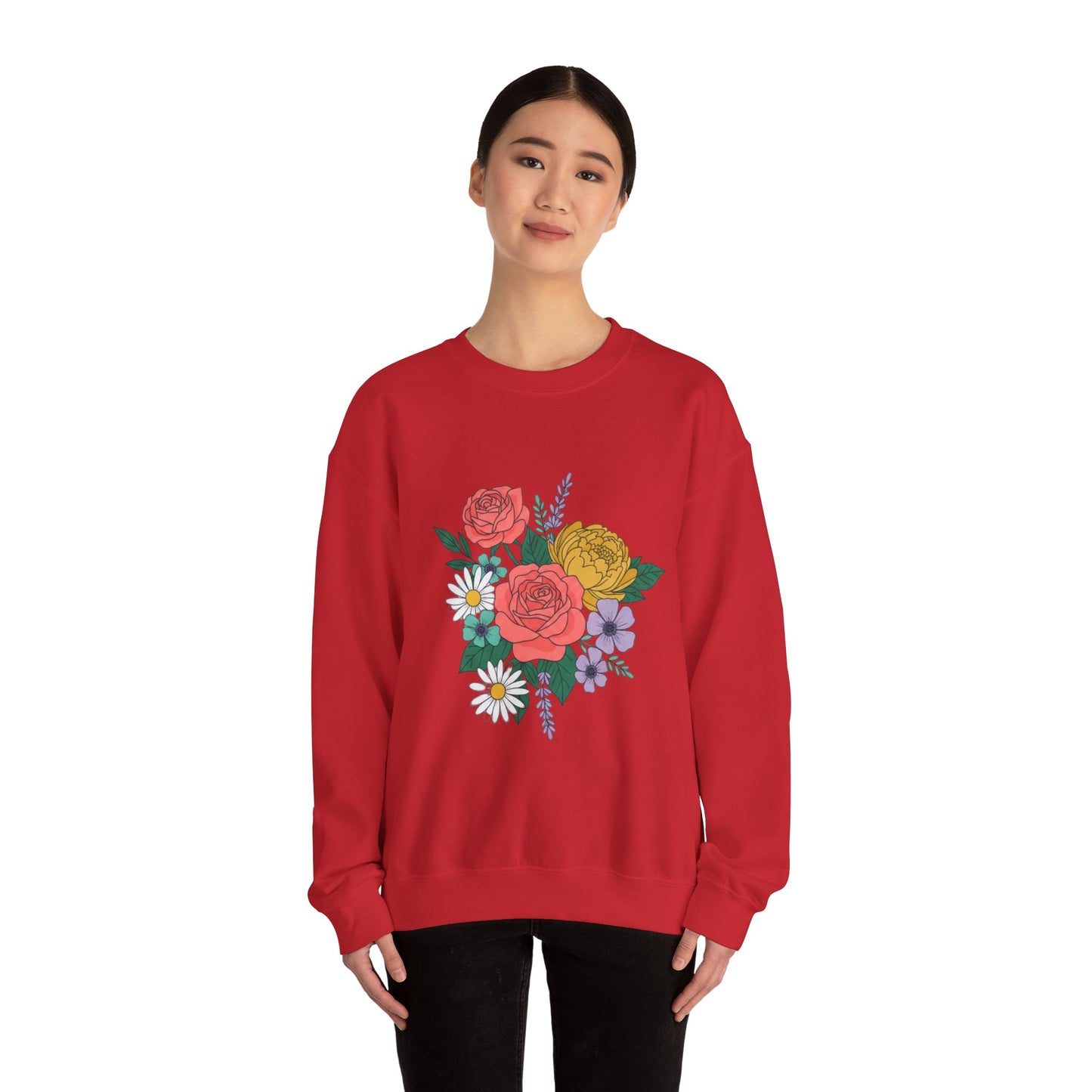 Floral Bouquet Crewneck Sweatshirt — Rose & Daisy Garden Graphic