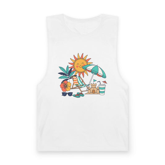 Beach Vibes Tank Top — Sunny Sun, Umbrella & Sandcastle Graphic Summer Tank