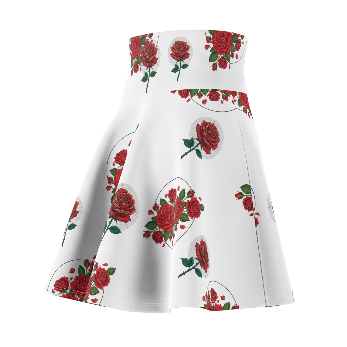 Red Rose Heart Floral Skater Skirt — Romantic Vintage Valentine’s Day Skirt