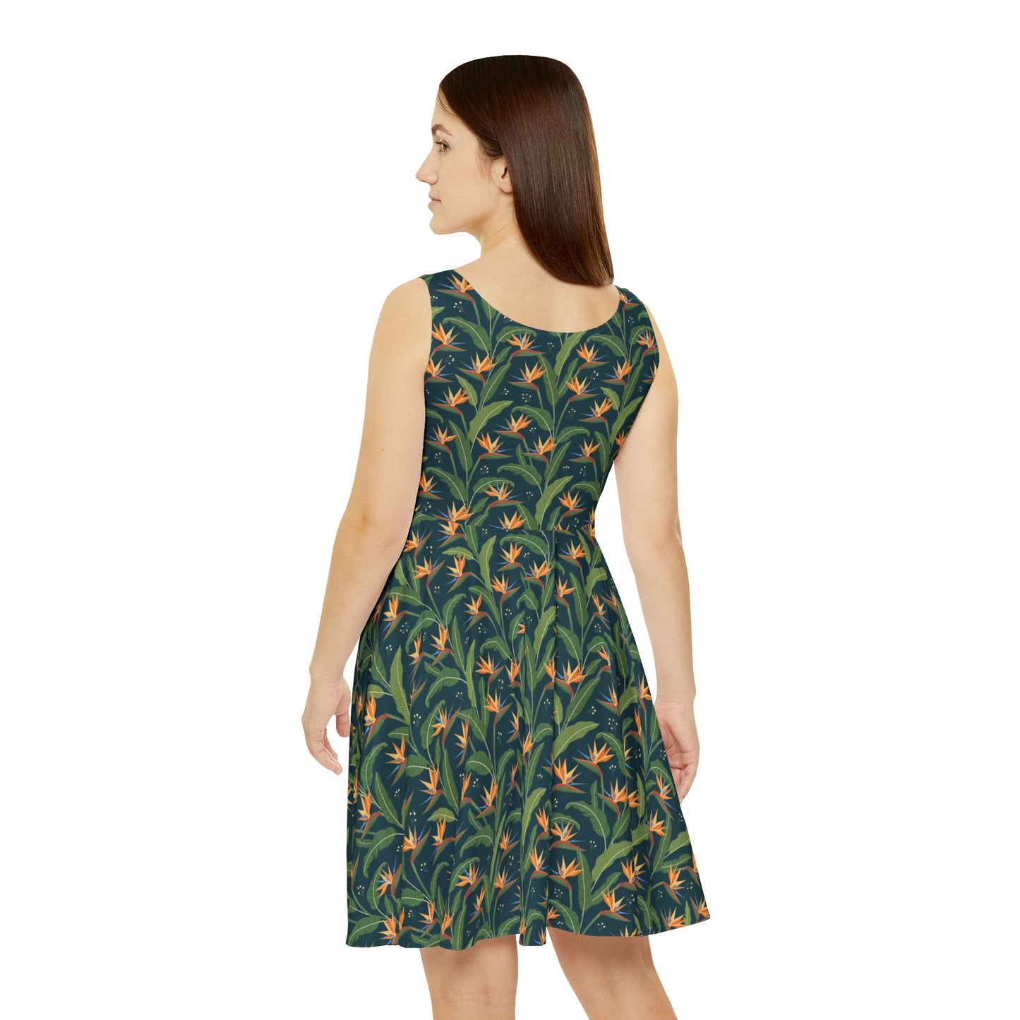 Tropical Bird of Paradise Skater Dress — Floral All-Over-Print Summer Dress