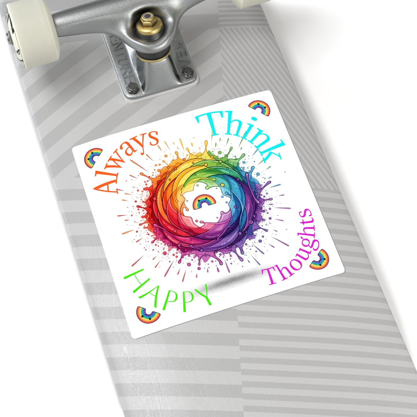 Rainbow Splash Square Sticker — Colorful Swirl with Rainbow Center