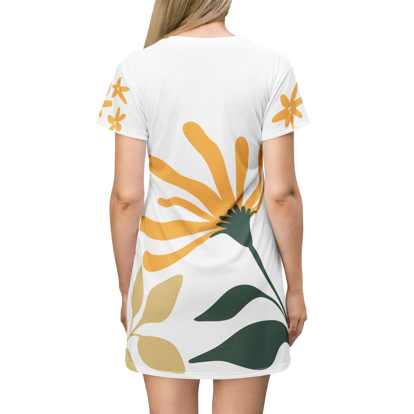 Floral A-Line T-Shirt Dress — Yellow Daisy All-Over Print