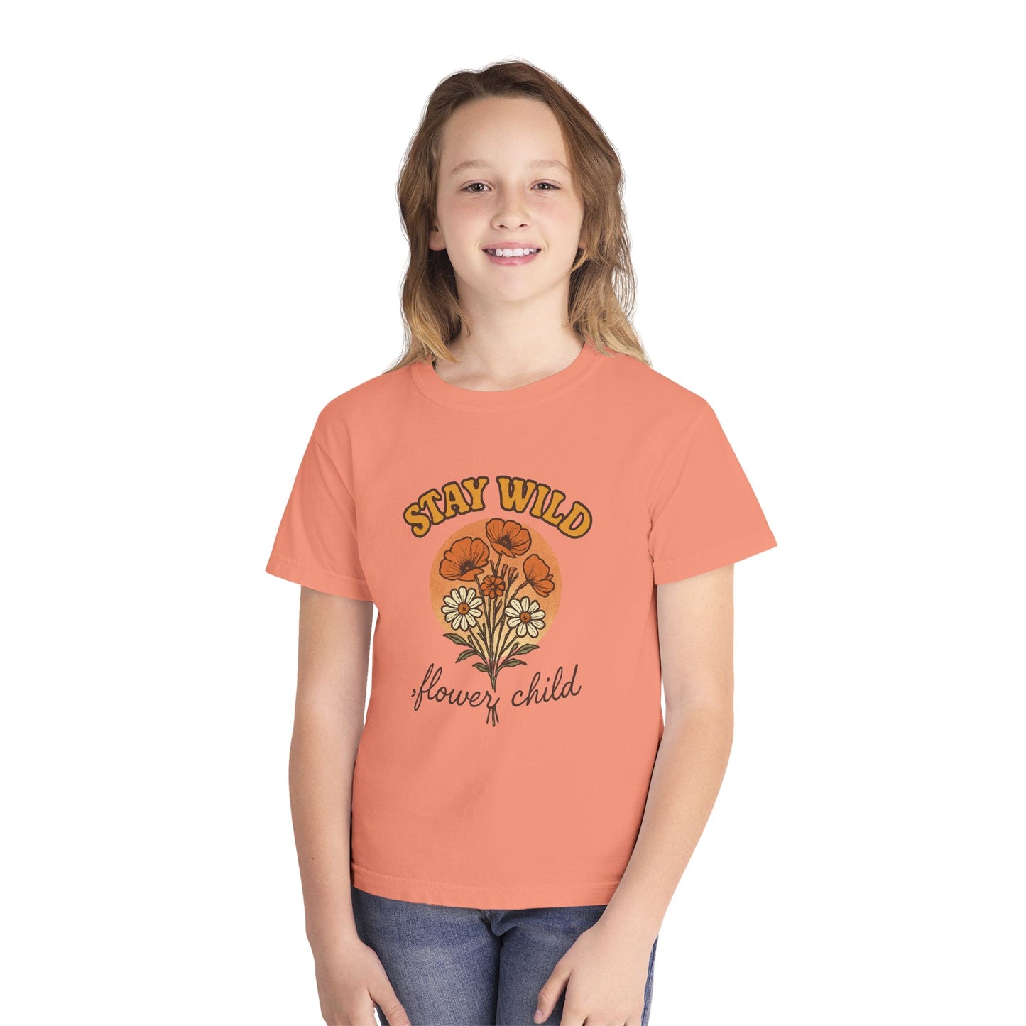 Youth Floral Graphic Tee - Stay Wild, Flower Child, Summer Style, Gift for Teens, Camp Vibes, Boho Chic