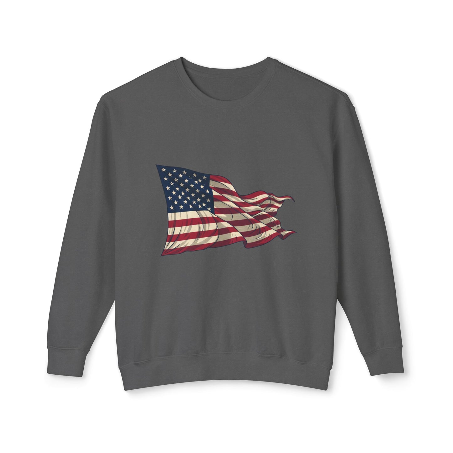 American Flag Crewneck Sweatshirt — Vintage Waving USA Graphic