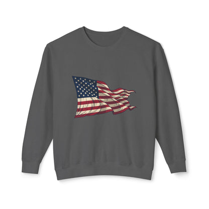 American Flag Crewneck Sweatshirt — Vintage Waving USA Graphic