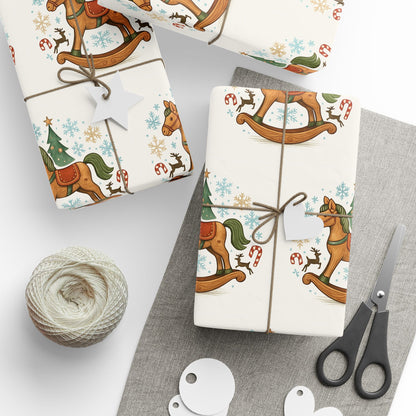 Rocking Horse Christmas Wrapping Paper – Vintage Holiday Gift Wrap