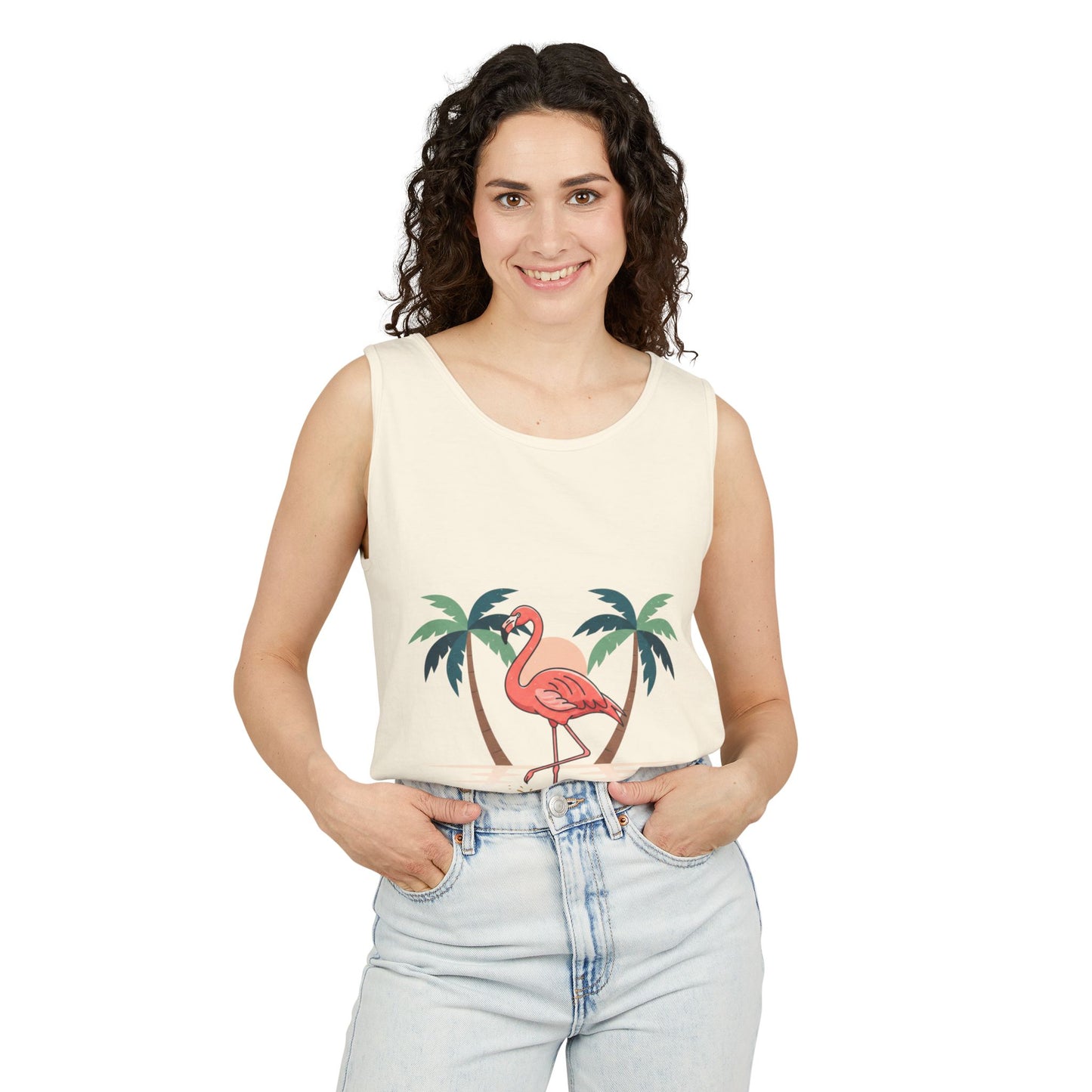 Flamingo Beach Tank Top — Tropical Palm Vacation Graphic Tank