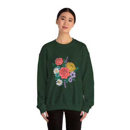 Floral Bouquet Crewneck Sweatshirt — Rose & Daisy Garden Graphic