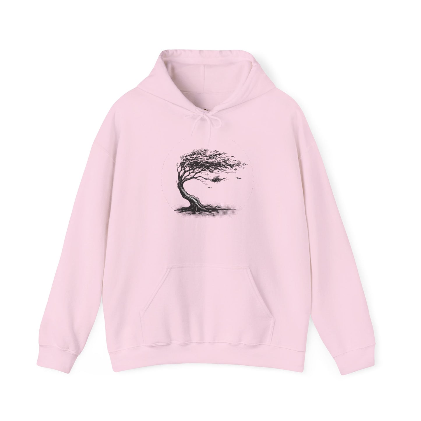 Windswept Tree Hoodie – Minimal Black Ink Nature Pullover