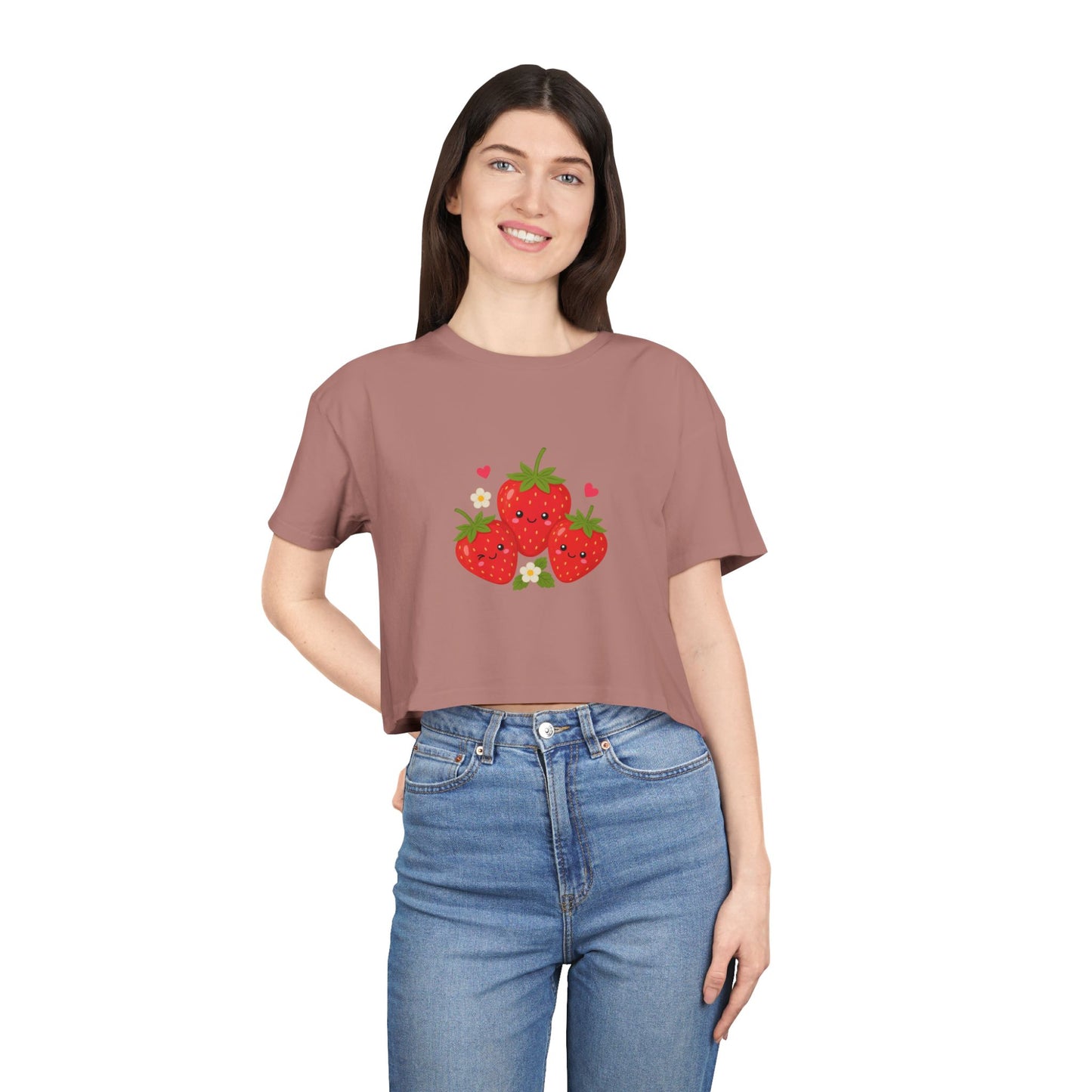 Strawberry Trio Women's Crop Tee — Cute Fruit Graphic Summer Top