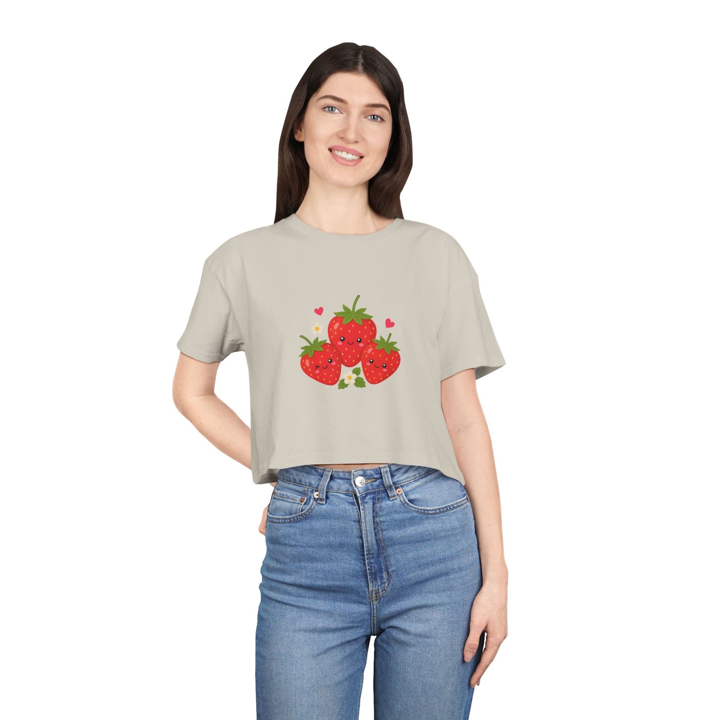 Strawberry Trio Women's Crop Tee — Cute Fruit Graphic Summer Top