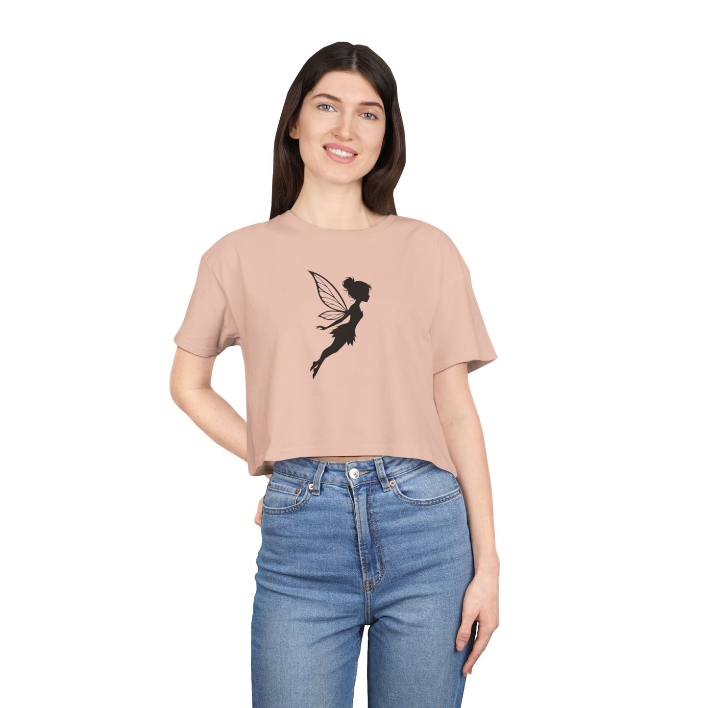 Fairy Silhouette Women's Crop Tee — Whimsical Pixie Graphic Top