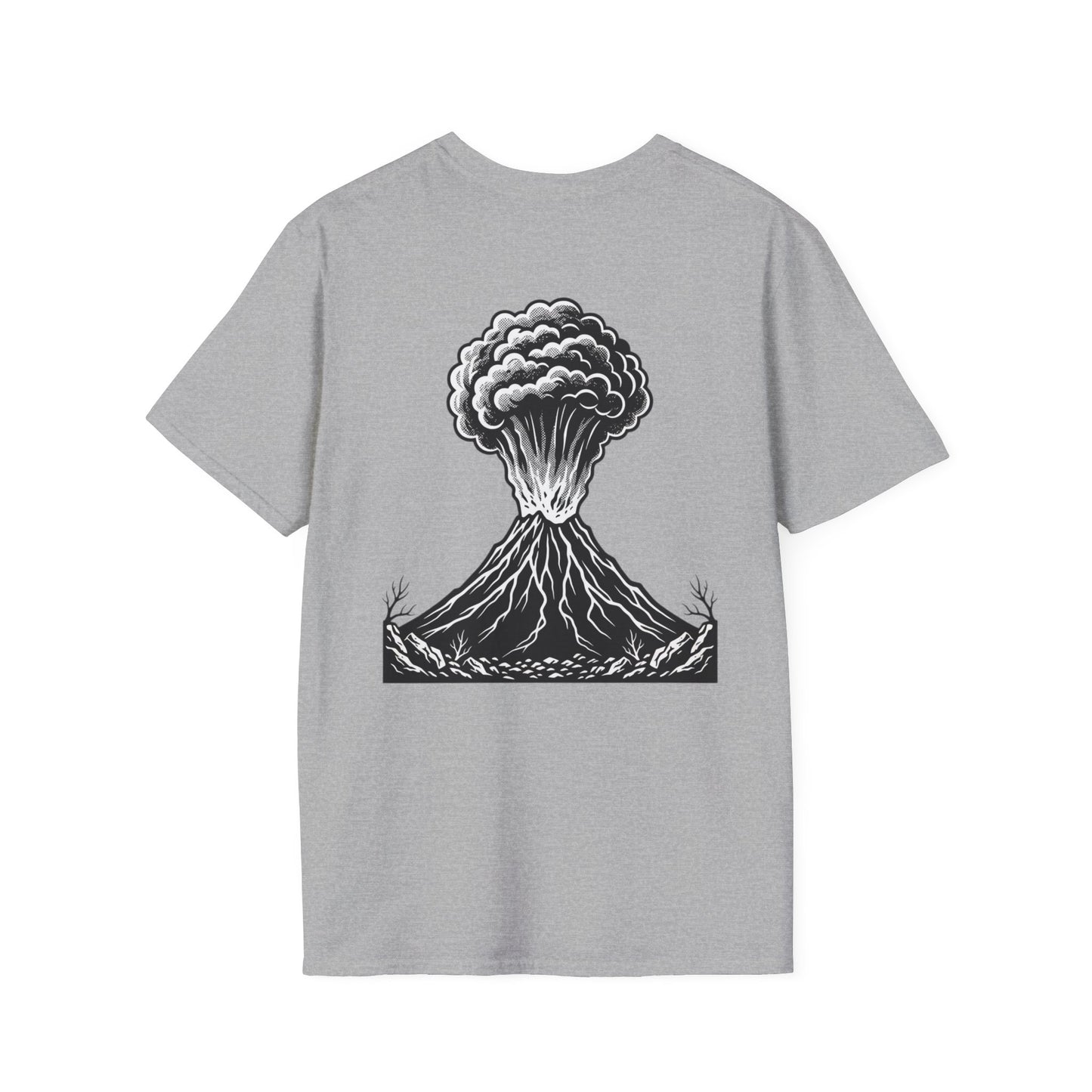 Volcanic Eruption T-Shirt — Monochrome Mountain Blast Graphic Tee