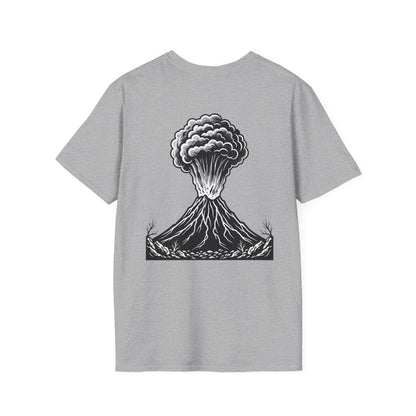 Volcanic Eruption T-Shirt — Monochrome Mountain Blast Graphic Tee