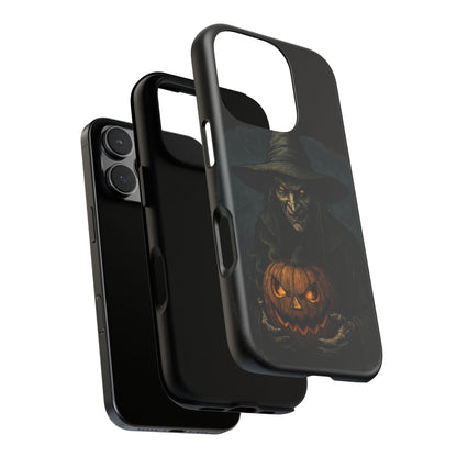 Halloween Phone Case, Tough Cases with Witch and Pumpkin Design, Spooky Gift for Witch Lovers, Fall Phone Accessory, Unique Halloween Decor