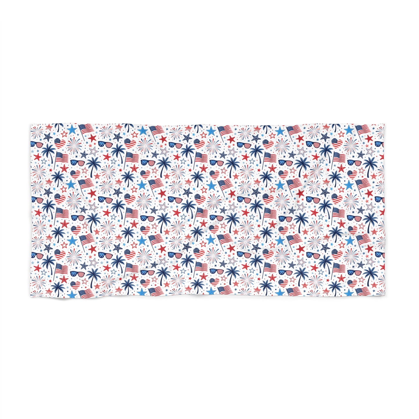 Beach Towel — Red, White & Blue Tropical Stars and Palm Pattern (4th of July / Summer Pool & Beach)