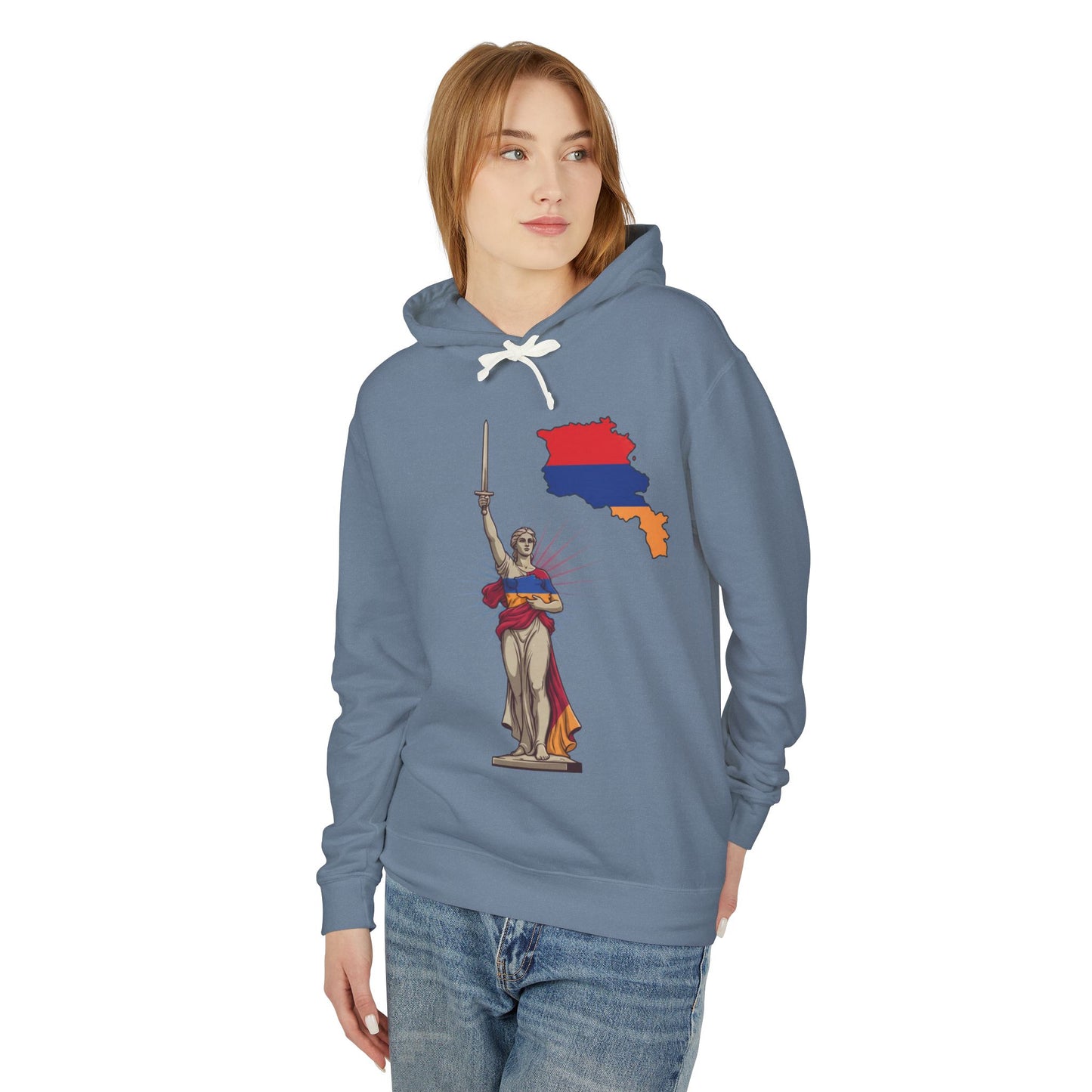 Armenia Pride Hoodie — Lady Justice Draped in Armenian Flag with Map