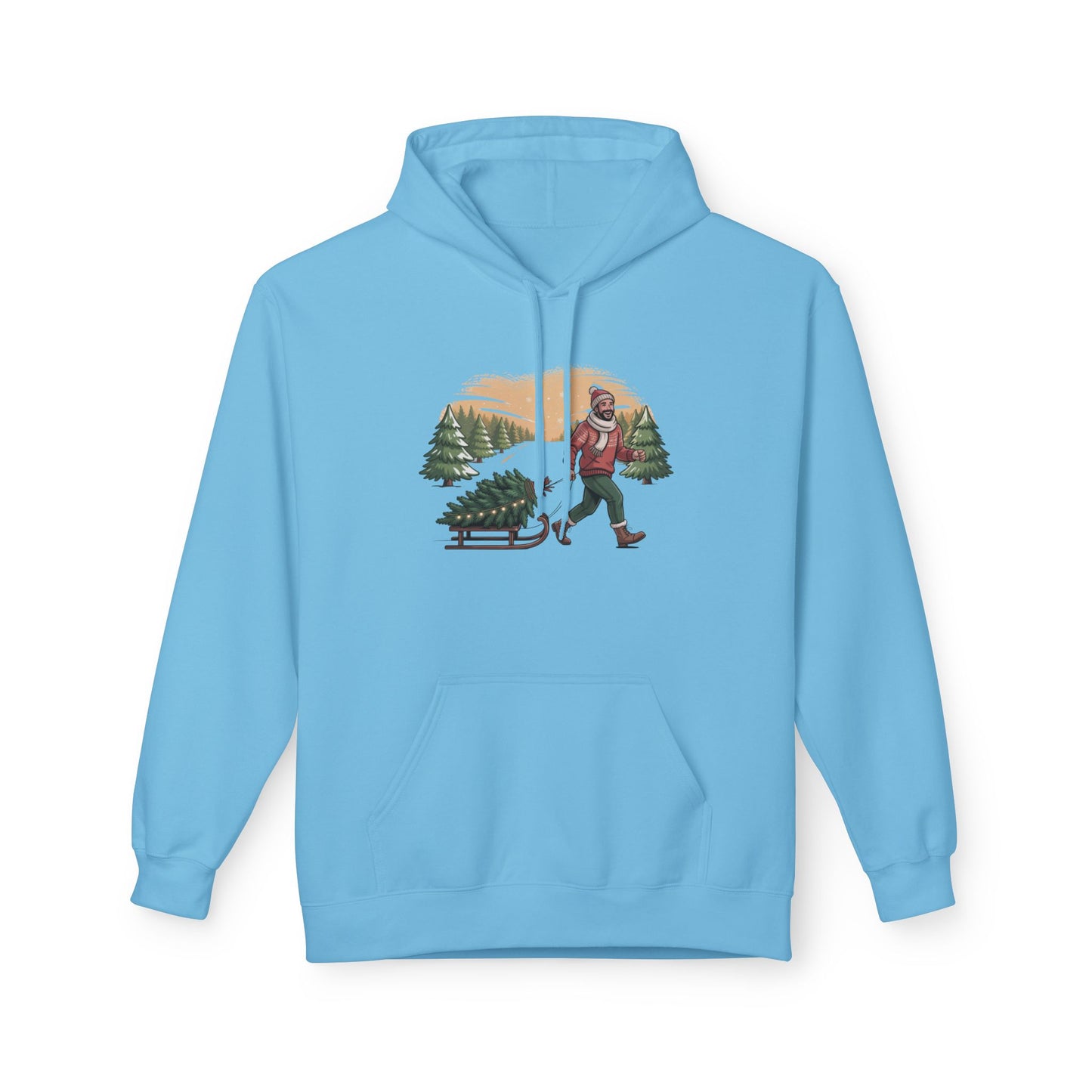 Christmas Tree Hauler Hoodie - Vintage Santa Pulling Tree Winter Sweatshirt