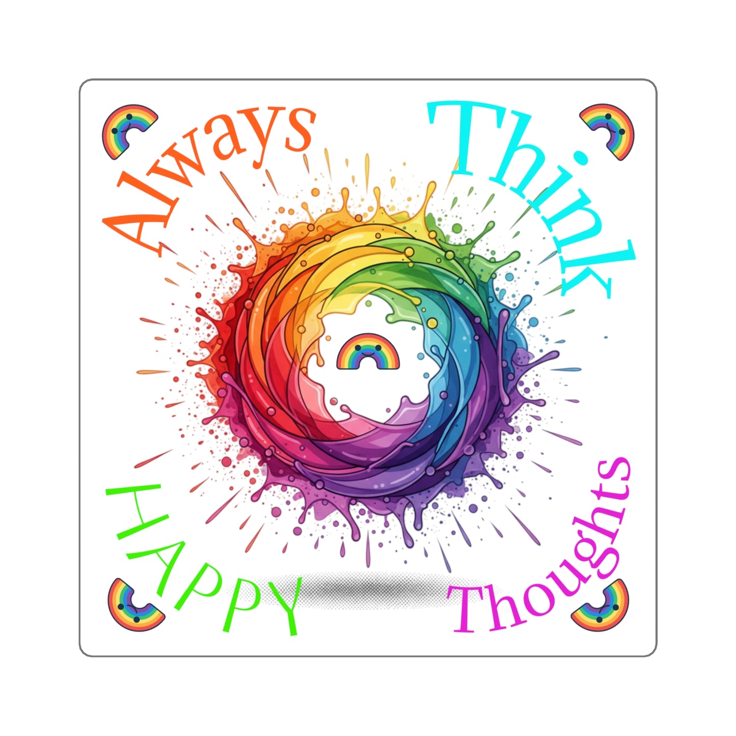 Rainbow Splash Square Sticker — Colorful Swirl with Rainbow Center