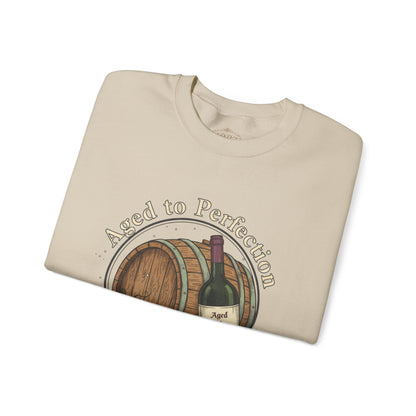 Wine Barrel 'Aged to Perfection' Sweatshirt — "Birthday Vibes Only" Crewneck