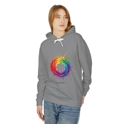 Rainbow Splash Circle Hoodie — Colorful Abstract Pride Pullover