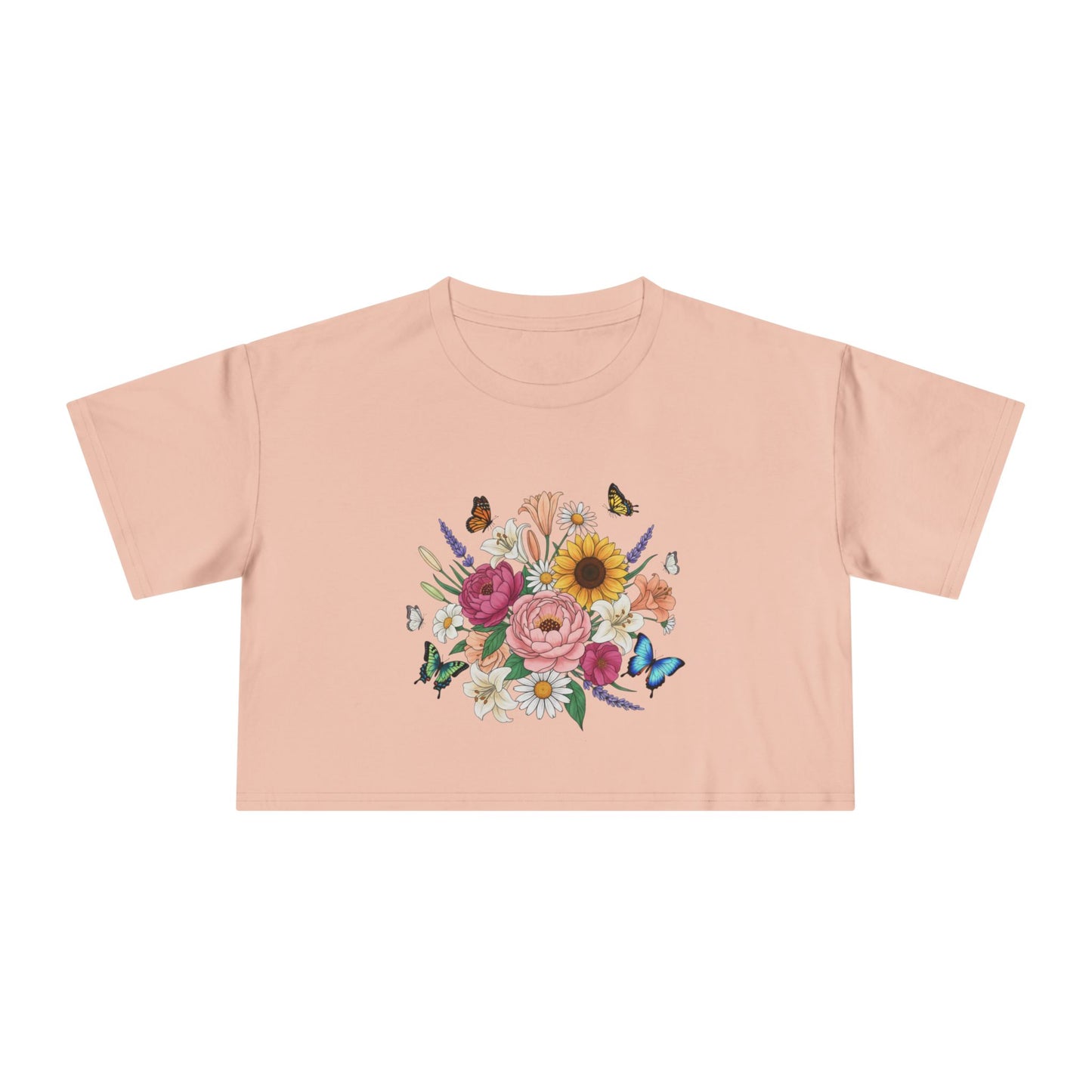 Floral Bouquet Crop Tee — Sunflower & Butterfly Garden Top