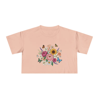 Floral Bouquet Crop Tee — Sunflower & Butterfly Garden Top