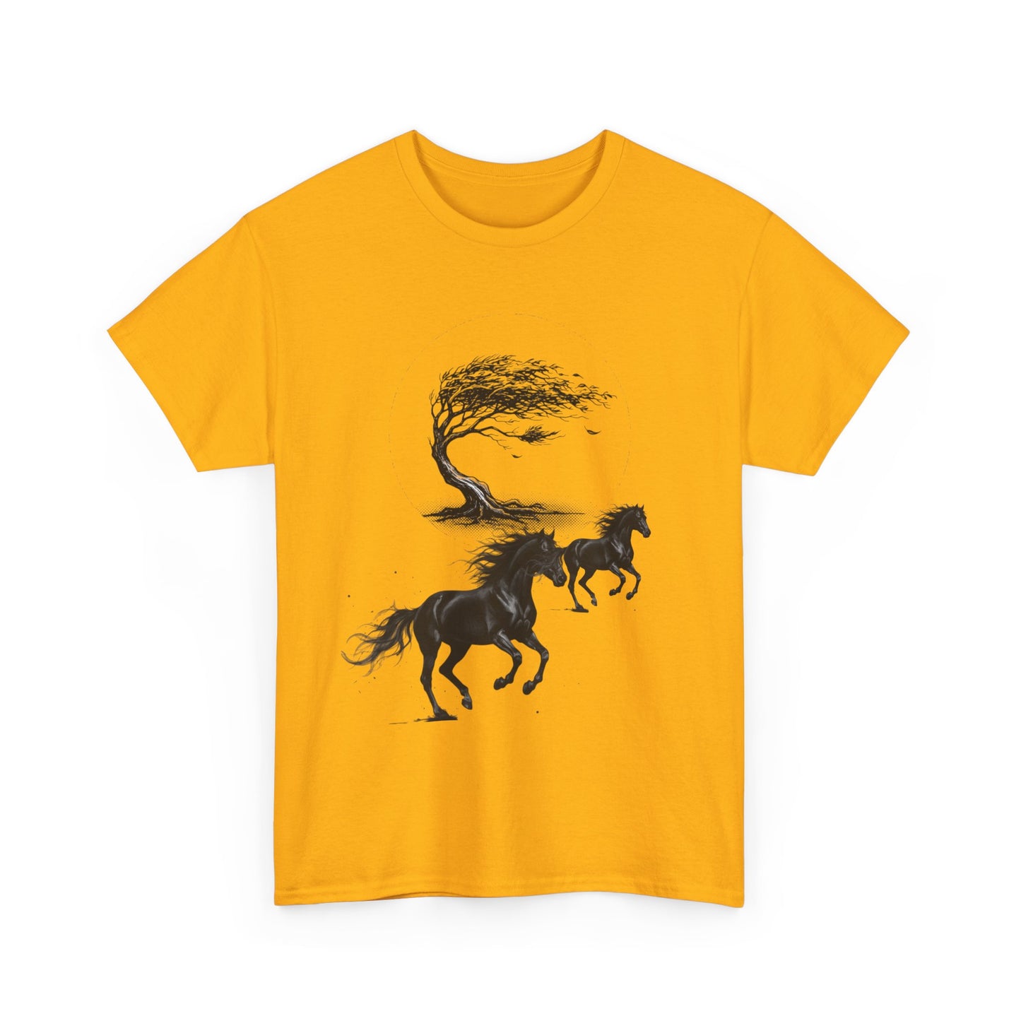 Horse Silhouette Tee — Windblown Tree & Galloping Horses Graphic T-Shirt