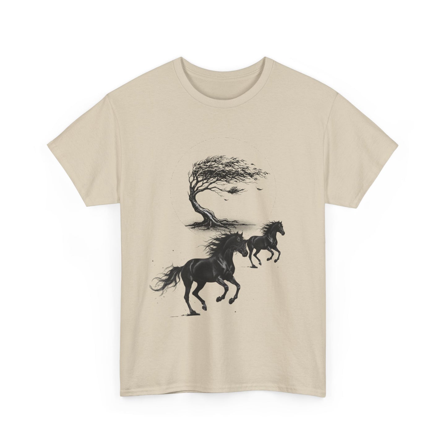 Horse Silhouette Tee — Windblown Tree & Galloping Horses Graphic T-Shirt