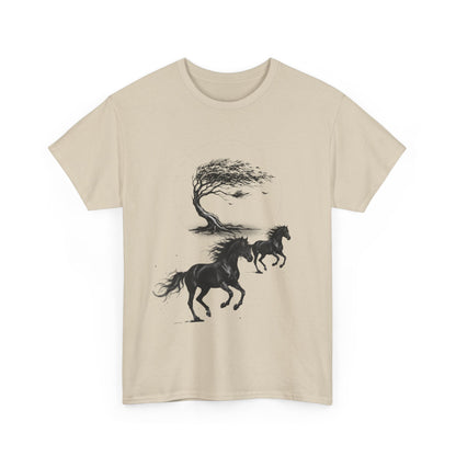 Horse Silhouette Tee — Windblown Tree & Galloping Horses Graphic T-Shirt