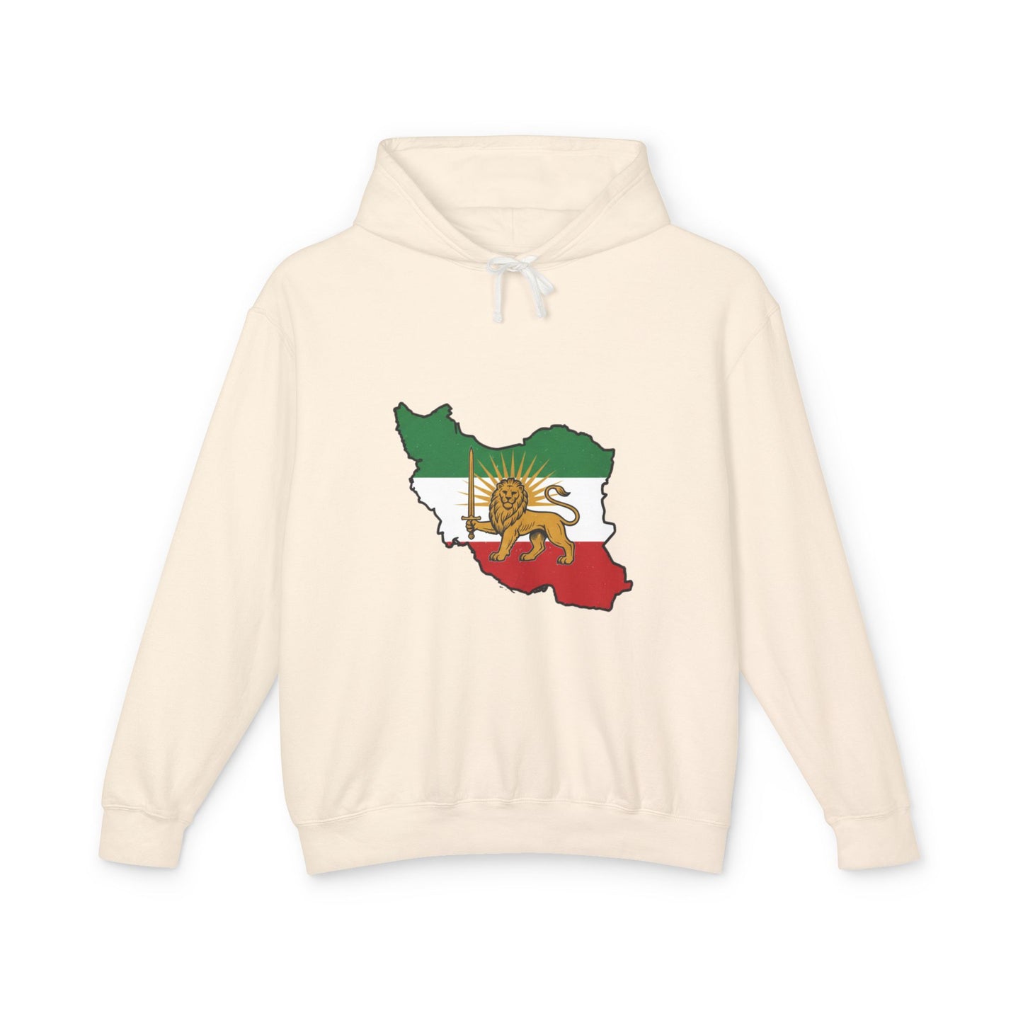 Iran Map Hoodie with Lion and Sun Flag — Persian Heritage Sweatshirt