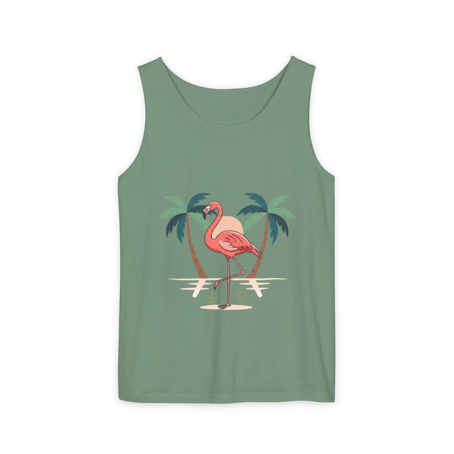 Flamingo Beach Tank Top — Tropical Palm Vacation Graphic Tank