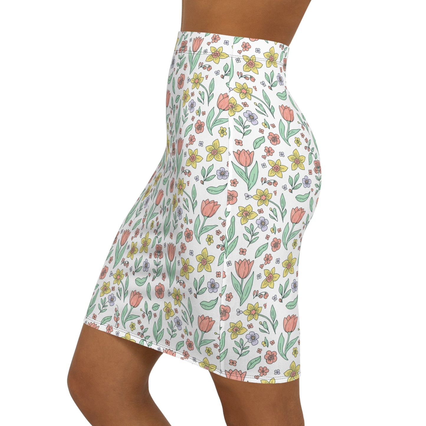 Floral Pencil Skirt — Pastel Wildflower Print Mid‑Waist Skirt for Spring & Everyday