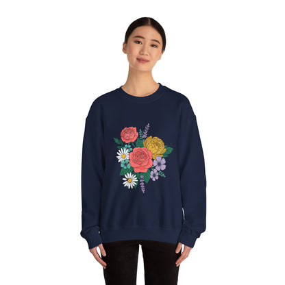 Floral Bouquet Crewneck Sweatshirt — Rose & Daisy Garden Graphic