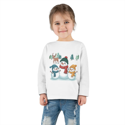 Toddler Long Sleeve Tee — Cute Snowman Family "Let It" Winter Holiday Shirt