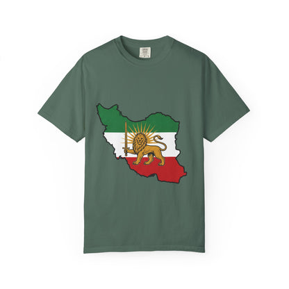 Iran Map T-Shirt with Lion and Sun Flag — Persian Heritage Tee