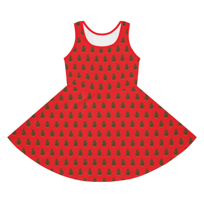 Festive Pinecone Girls' Sundress, Floral Summer Dress, Holiday Outfit, Birthday Dress, Vacation Dress, Christmas Dress