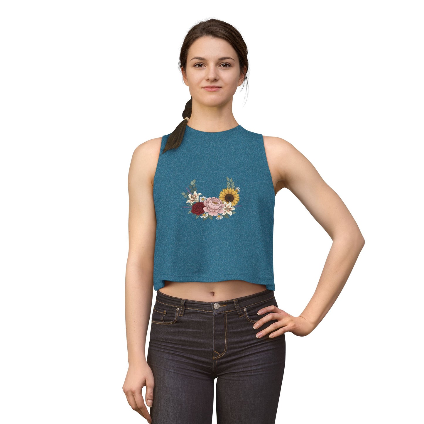 Floral Bouquet Crop Top — Sunflower & Rose Women's Tank