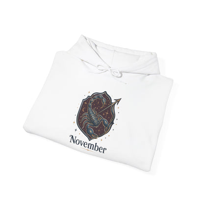 Cosmic November Hoodie - Unisex Heavy Blend Sweatshirt, Perfect for Fall, Warm Layer, Gift for Him or Her, Astrology Lovers