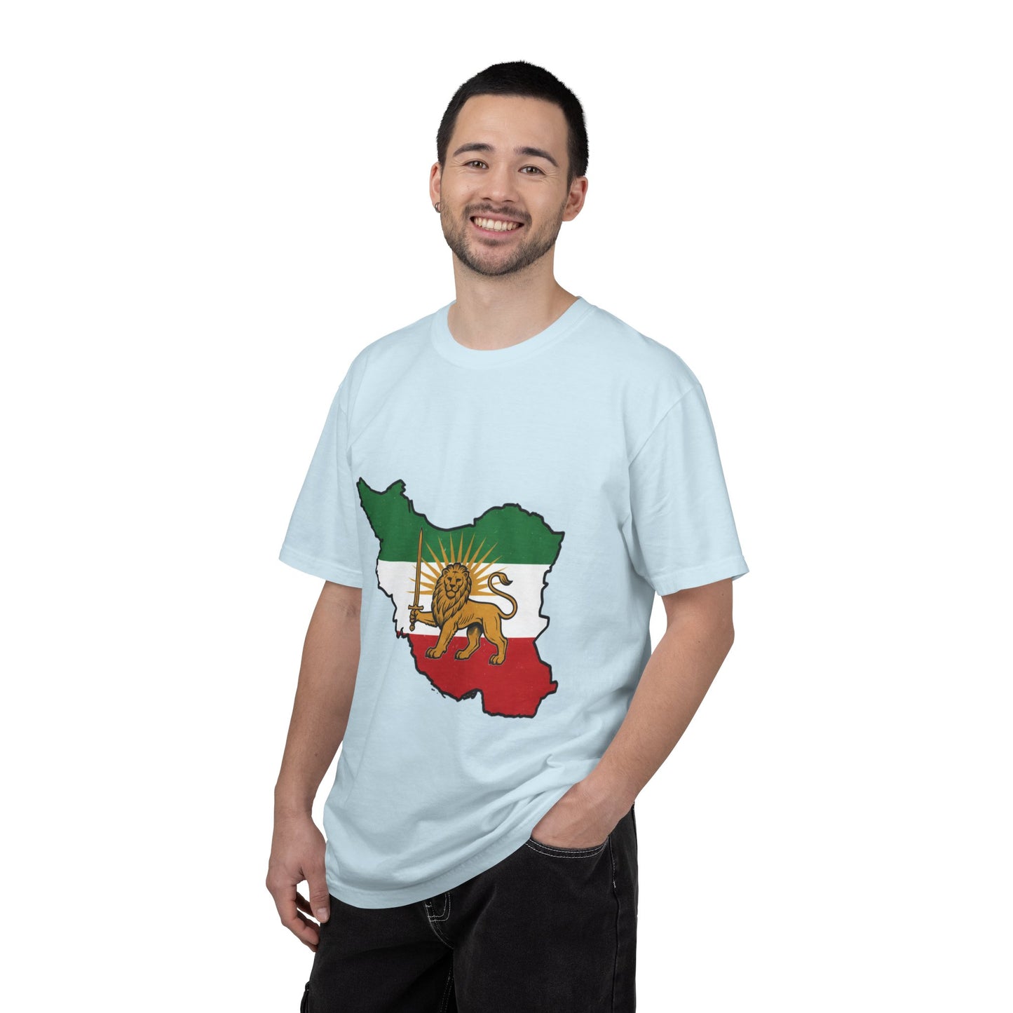 Iran Map T-Shirt with Lion and Sun Flag — Persian Heritage Tee