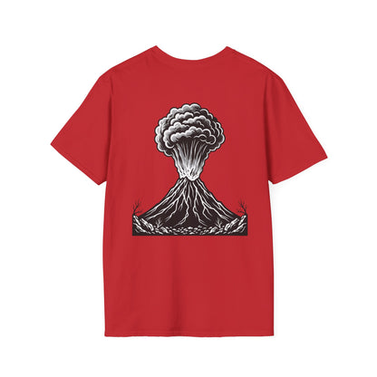 Volcanic Eruption T-Shirt — Monochrome Mountain Blast Graphic Tee