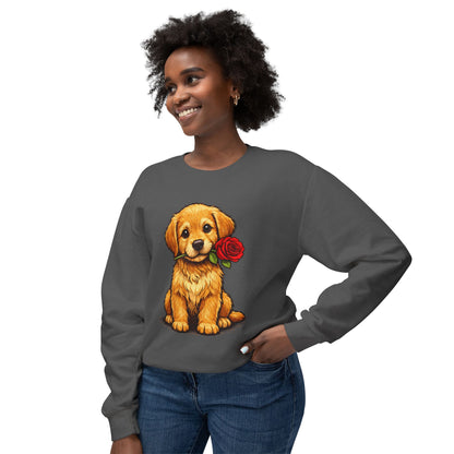 Golden Retriever Puppy Sweatshirt - Cute Puppy with Rose Crewneck