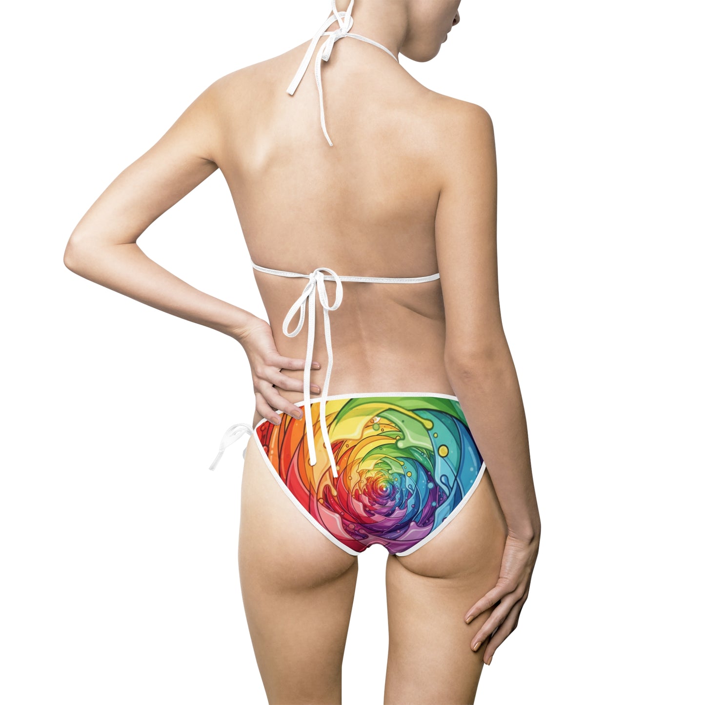 Rainbow Swirl Tie-Dye Bikini — Women's String Two-Piece Swimsuit