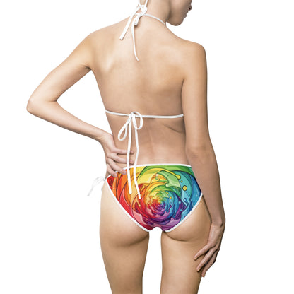 Rainbow Swirl Tie-Dye Bikini — Women's String Two-Piece Swimsuit