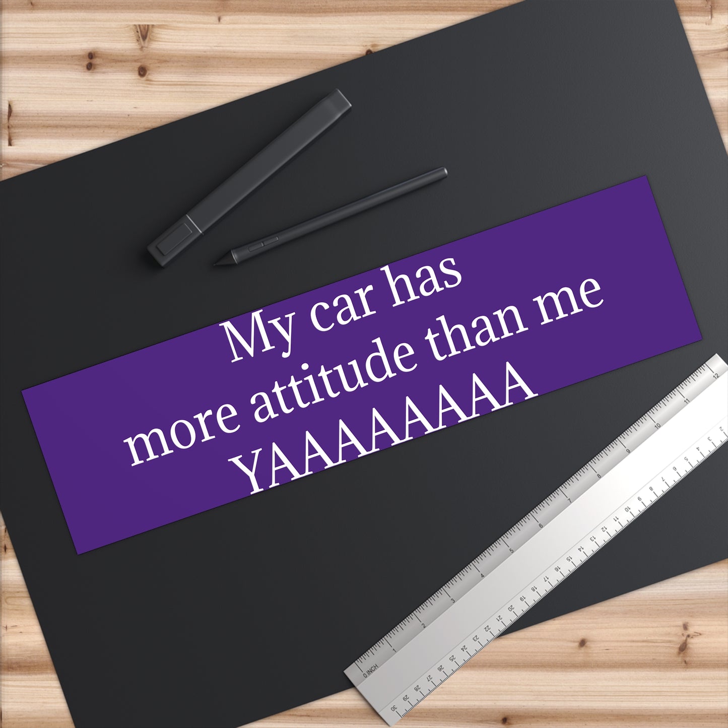 Bumper Sticker — "My car has more attitude than me YAAAAAAA" Funny Purple Decal