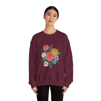 Floral Bouquet Crewneck Sweatshirt — Rose & Daisy Garden Graphic